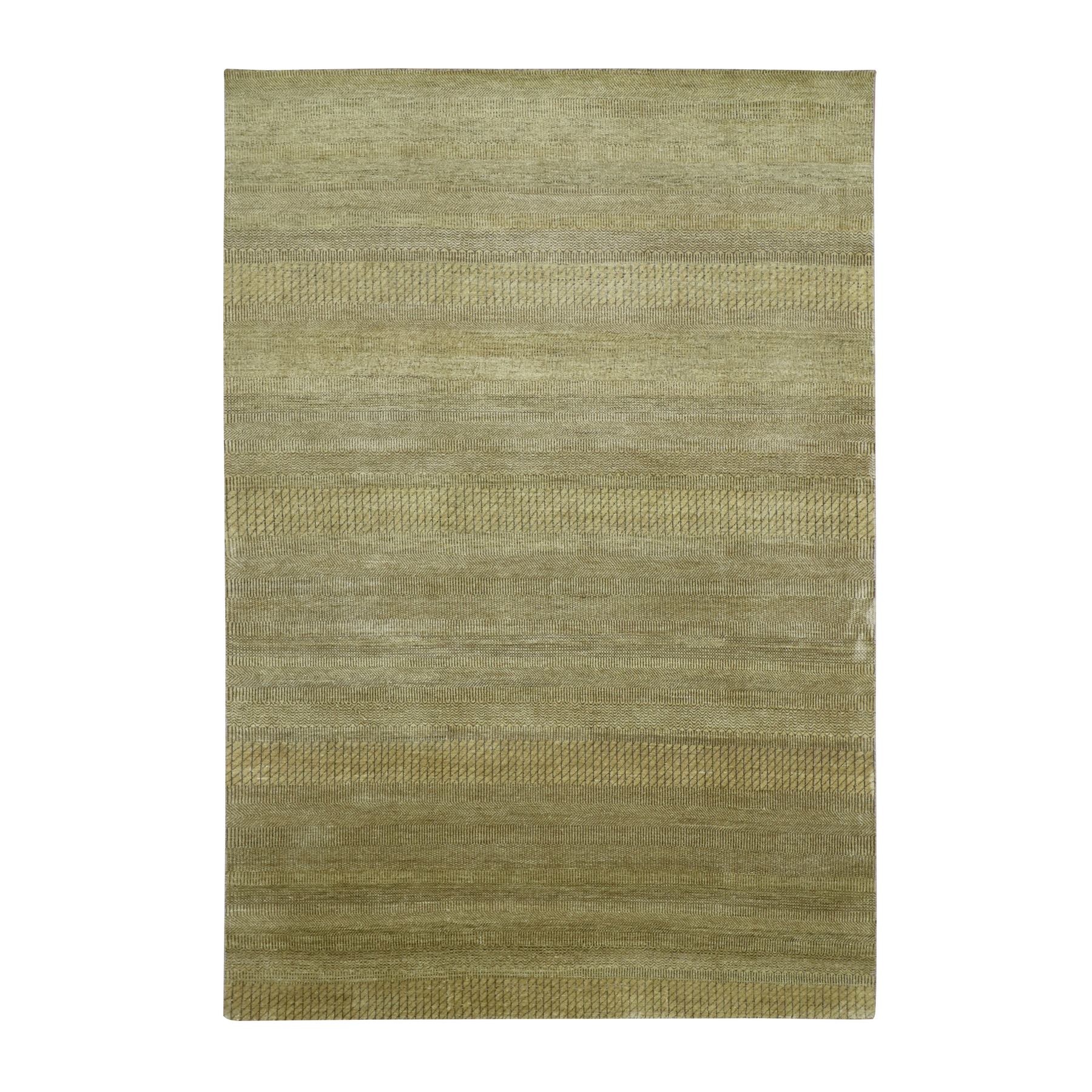 Peanut Brown, Modern Grass Design, Hand Knotted, Borderless, Denser Weave, Wool and Silk, Lush and Plush, Oriental Rug